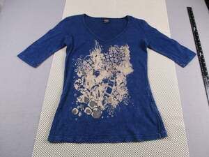 Sledge USA Shirt Womens XL Blue V Neck 3/4 Sleeve Glitter Graphic Tunic Top